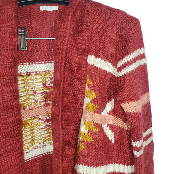 Papercut Clothing Southwest Knit Cardigan Sweater Open-Front Burgundy Geometric - Picture 3 of 6